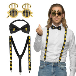 Sada doplňků Dolar (brýle, motýlek a šle)